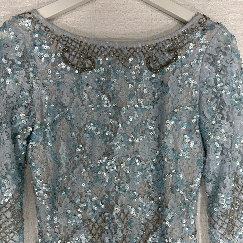 Aidan Mattox Pale Blue Embellished Long-Sleeve Mini Dress - Picture 11 of 15